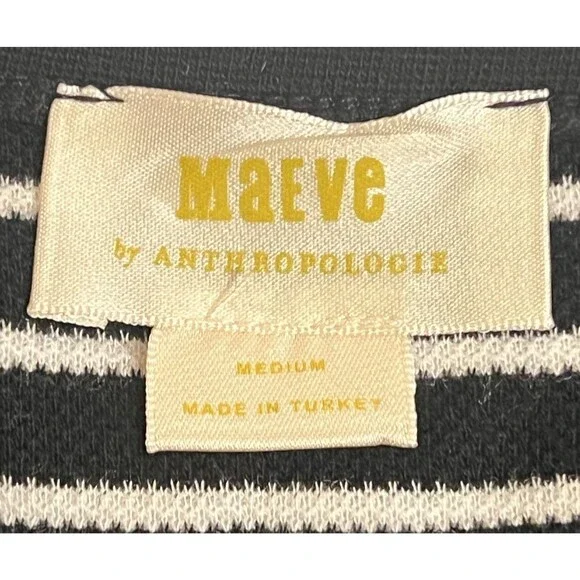 MAEVE By Anthropologie Black/White Striped Tulle-Mesh Inlay Tee Shirt Top Medium - Picture 7 of 7
